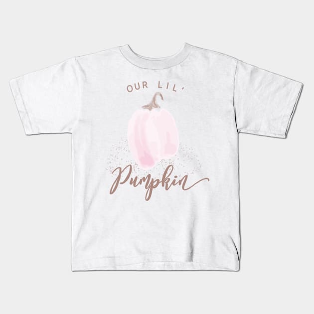 Our lil' Pumpkin Watercolor Pink Pumpkin Kids T-Shirt by Rochelle Rae Designs